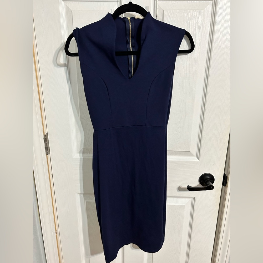 ROLLA COSTER Navy Blue Sleeveless Low Neckline Stretch FItted Dress Women's S